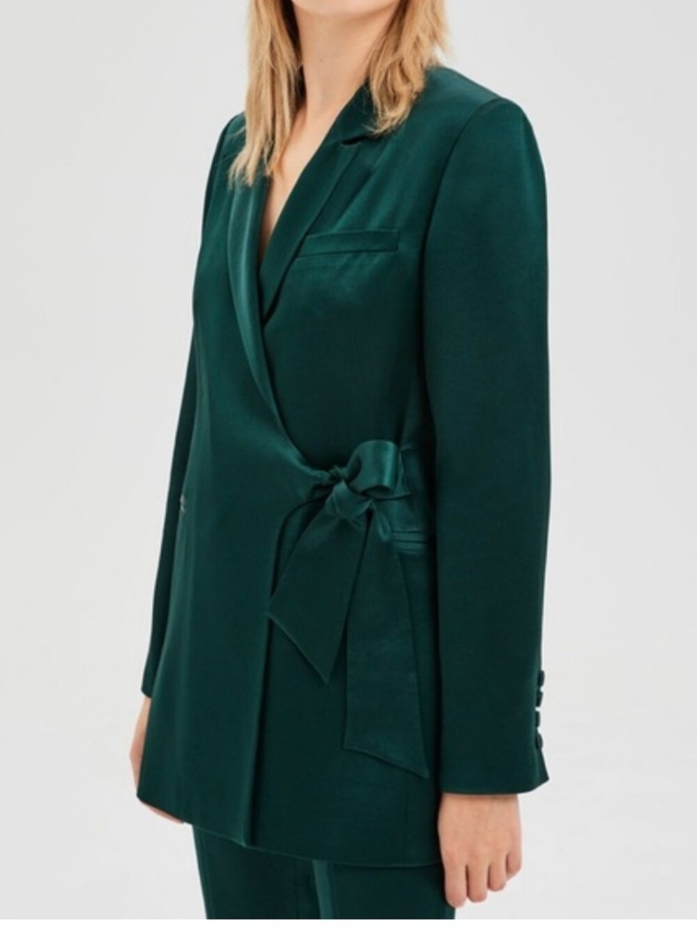 Tie-Waist Emerald Green Women's Blazer Jacket - Picture 1 of 9